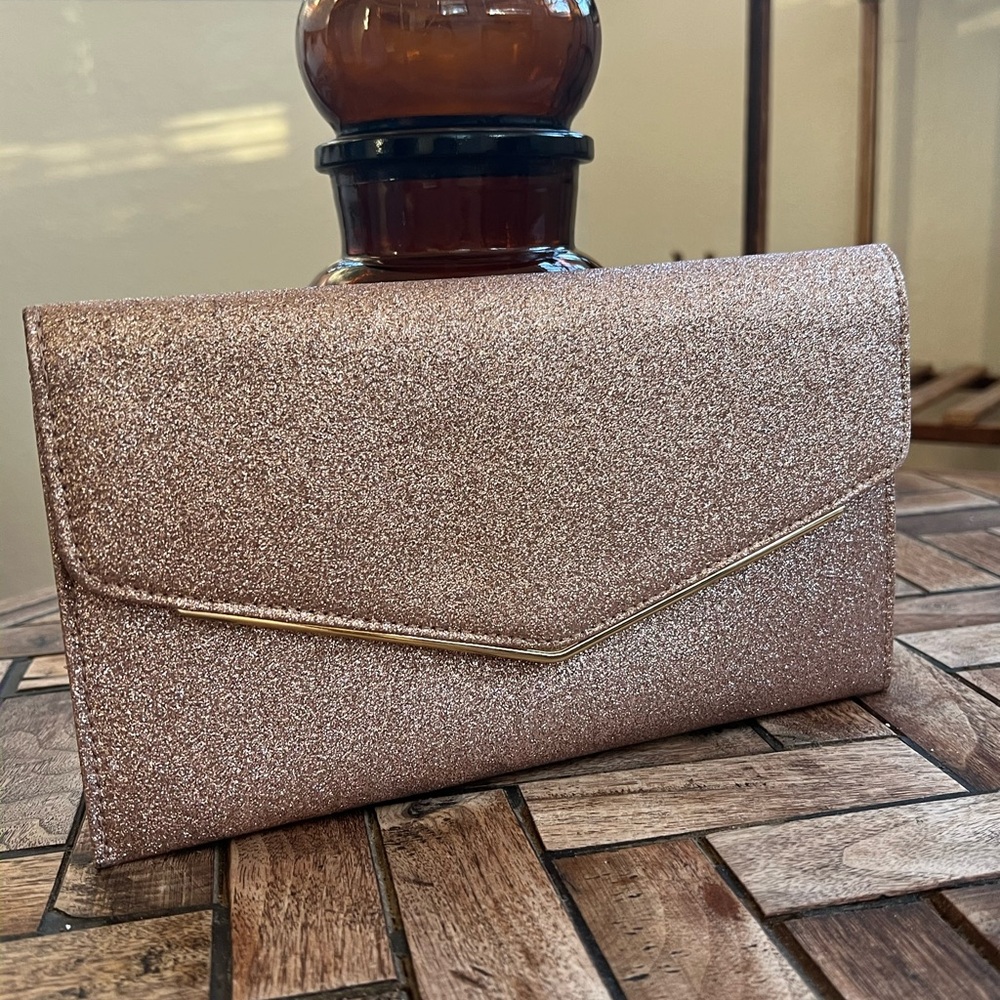 Madison West Pink Handbag Iridescent Sparkle Evening Clutch, Shoulder Bag
